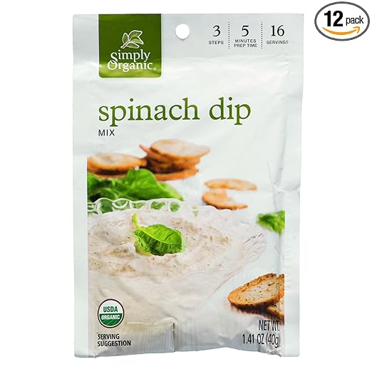 Simply Organic Spinach Dip Mix, Certified Organic, Gluten-Free | 1.41 oz | Pack of 12
