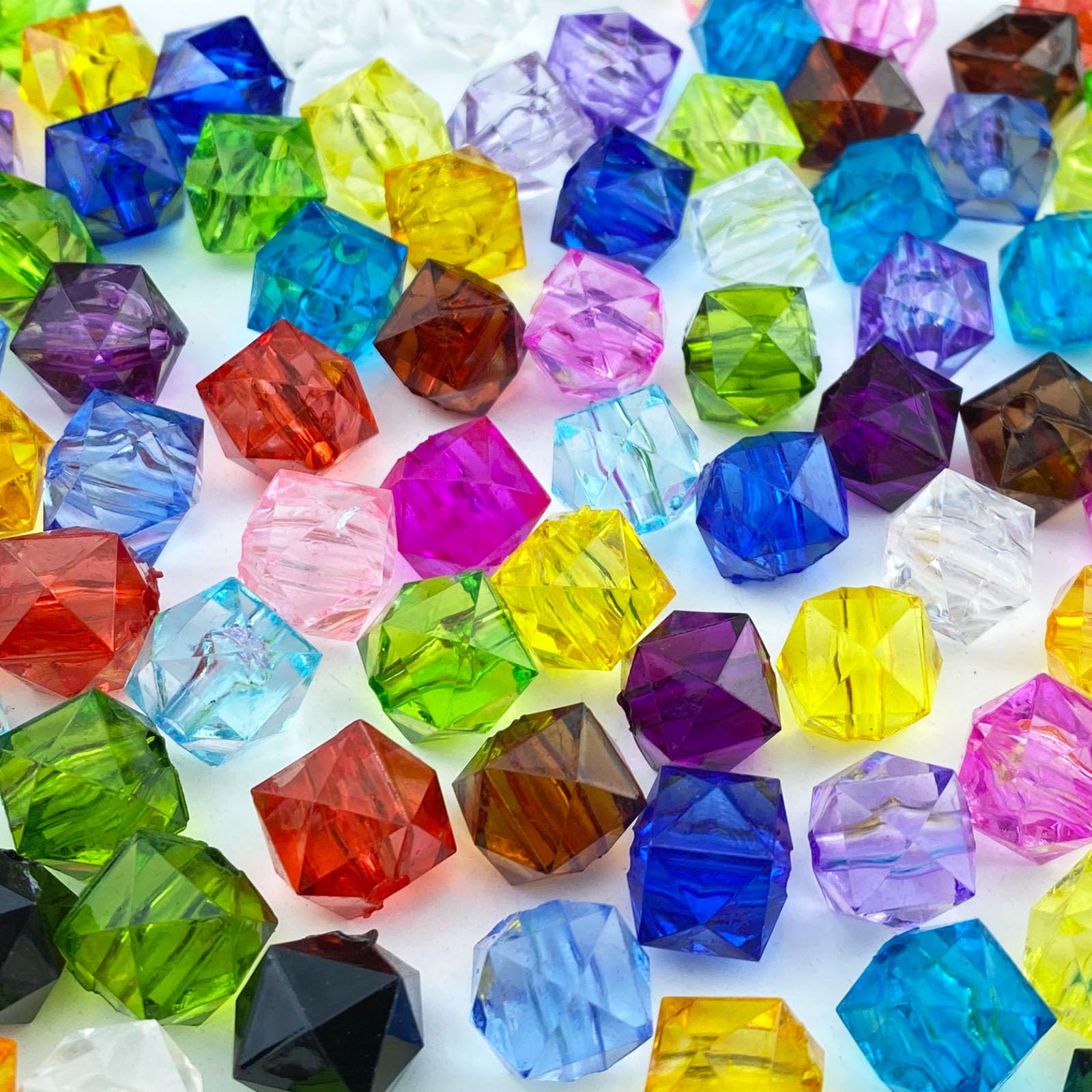 Jmassyang 100 Pieces 12mm Acrylic Faceted Cube Beads Colorful Square with Hole Plastic Loose Spacer Bead for DIY Wind Chimes Suncatcher Necklaces