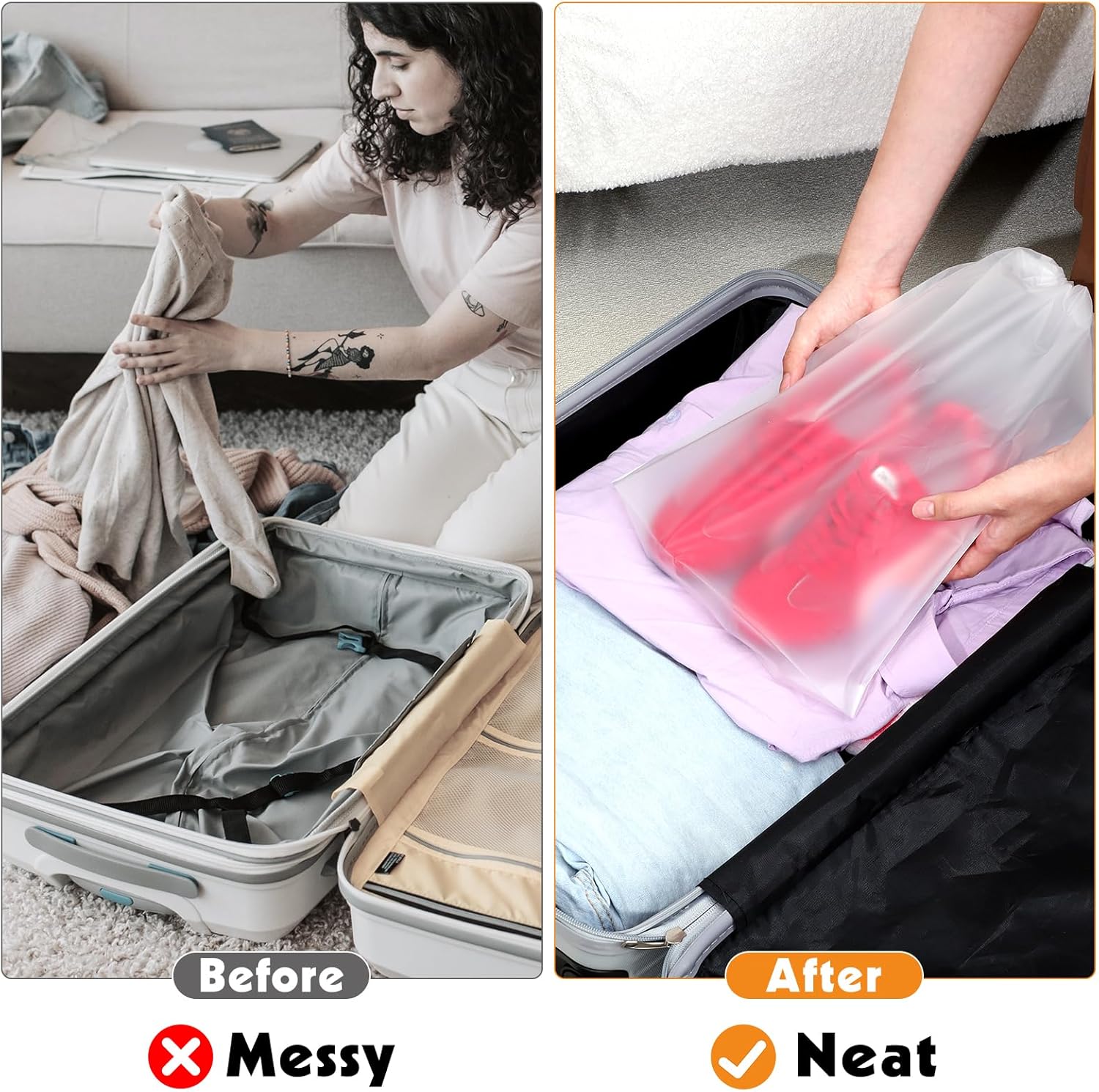 100 Pack Shoe Bags for Travel, 15.7" x 11.8" Large Clear Travel Shoe Bag Vacation Essentials Cruise Essentials Portable Drawstring Packing for Men & Women - Image 6