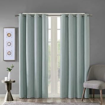 Sun Smart Maya Blackout Curtain Patio Single Window, Textured Heatherd Print, Grommet Top Living Room Decor Thermal Insulated Light Blocking Drape for Bedroom and Apartments, 50x54, Dusty Seafoam
