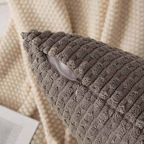 Miniatura 2 de Kevin Textile - Juego de 2 fundas decorativas para cojines, de pana y con moderno estilo campestre bohemio a rayas para decorar hogar, sofá, cama,