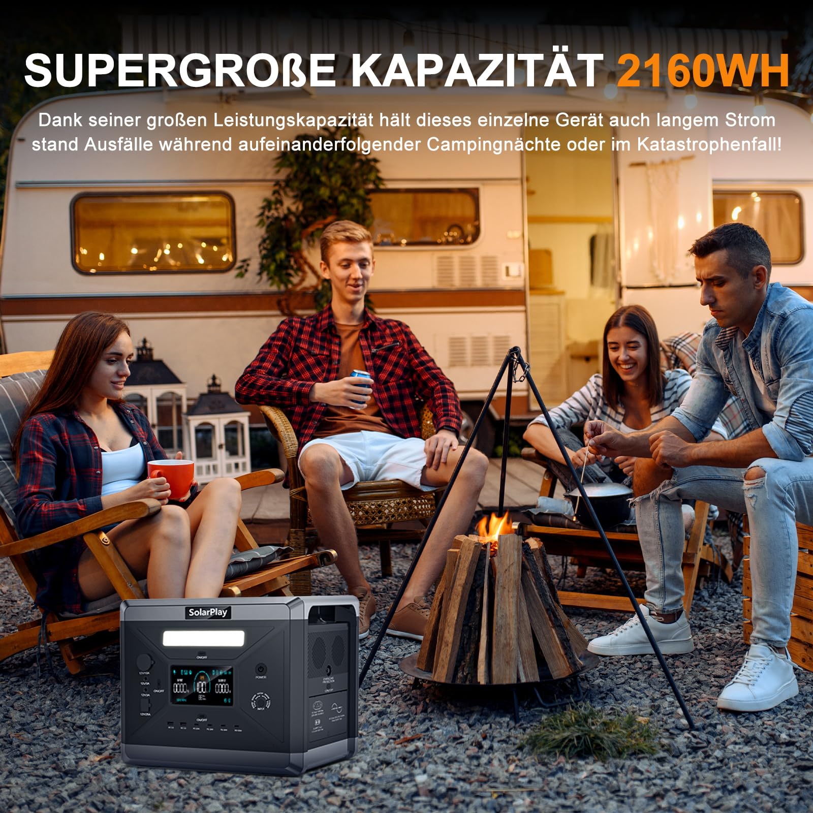 Solarplay - Estación de energía portátil, 2160 Wh LiFePO4, generador solar con salida de 2400 W, carga de CA y CC, carga completa en 1,5 horas para camping, autocaravana, jardín fuera de la red