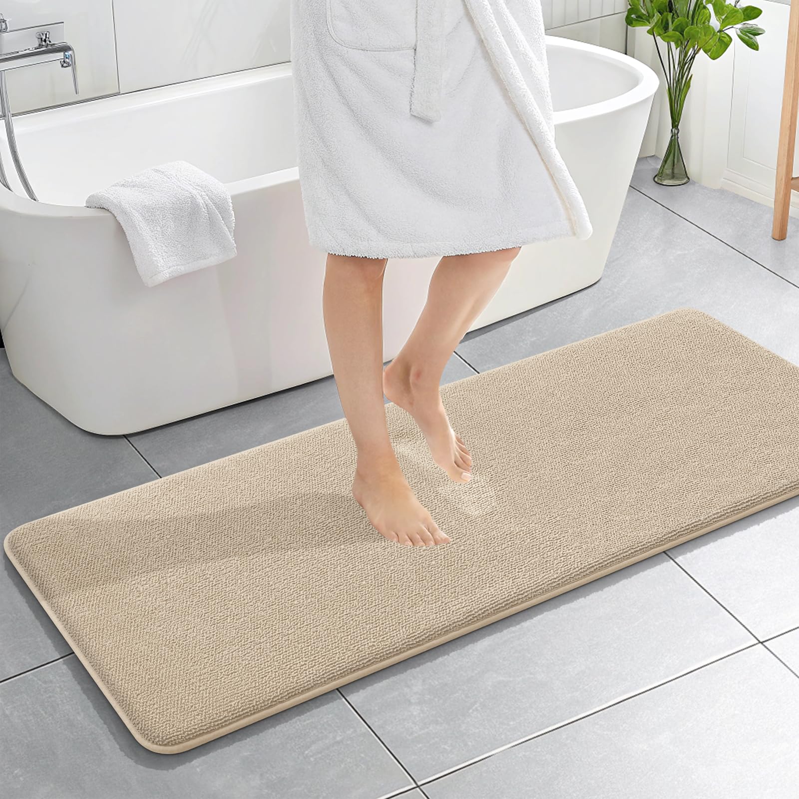 OLANLY Thick Memory Foam Bath Mat Rug 59x20, Extra Soft Absorbent Bathroom Rug, Quick Dry Bath Mats, Non-Slip, Machine Washable Carpet for Bathroom,