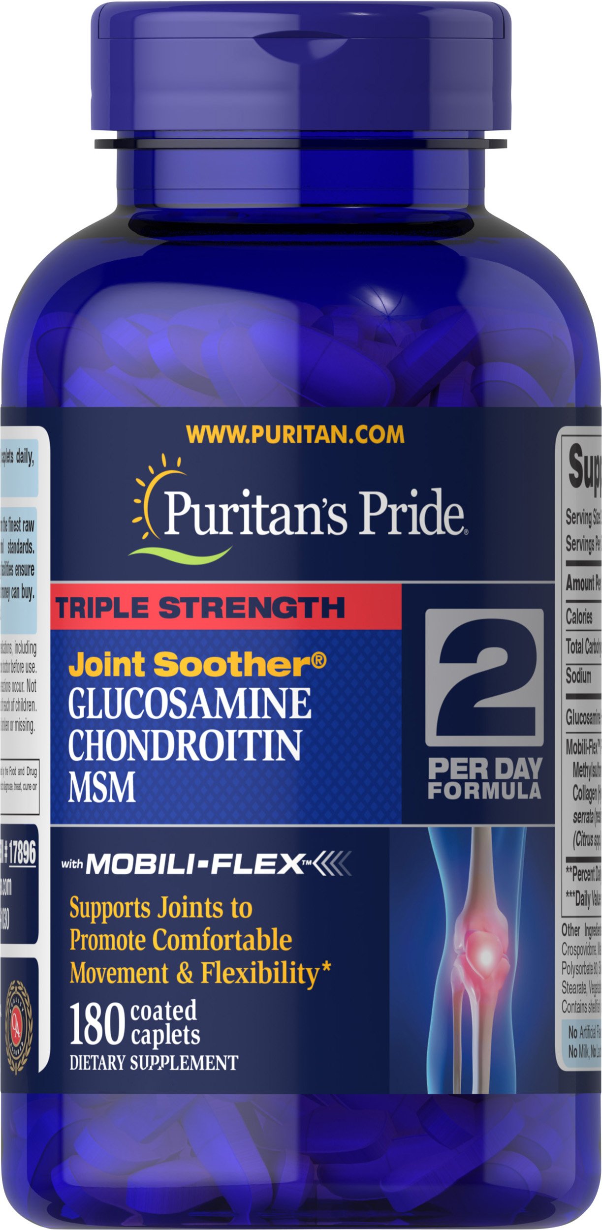 Puritans Pride Triple Strength Glucosamine, Chondroitin & MSM Joint Soother-180 Caplets