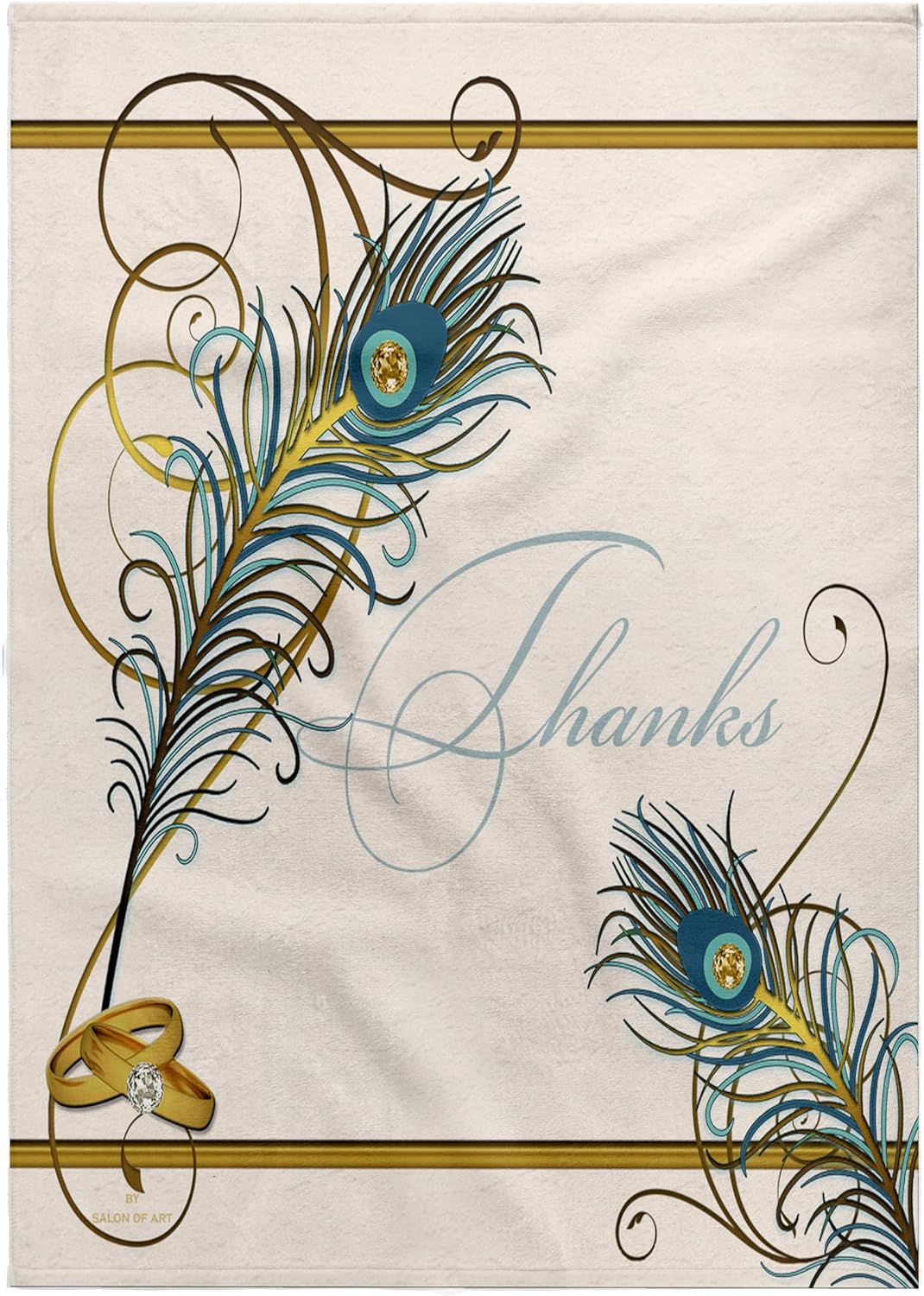3dRose Peacock Feathers with Teal and Gold 22x30 Bath Hand Pool Towel