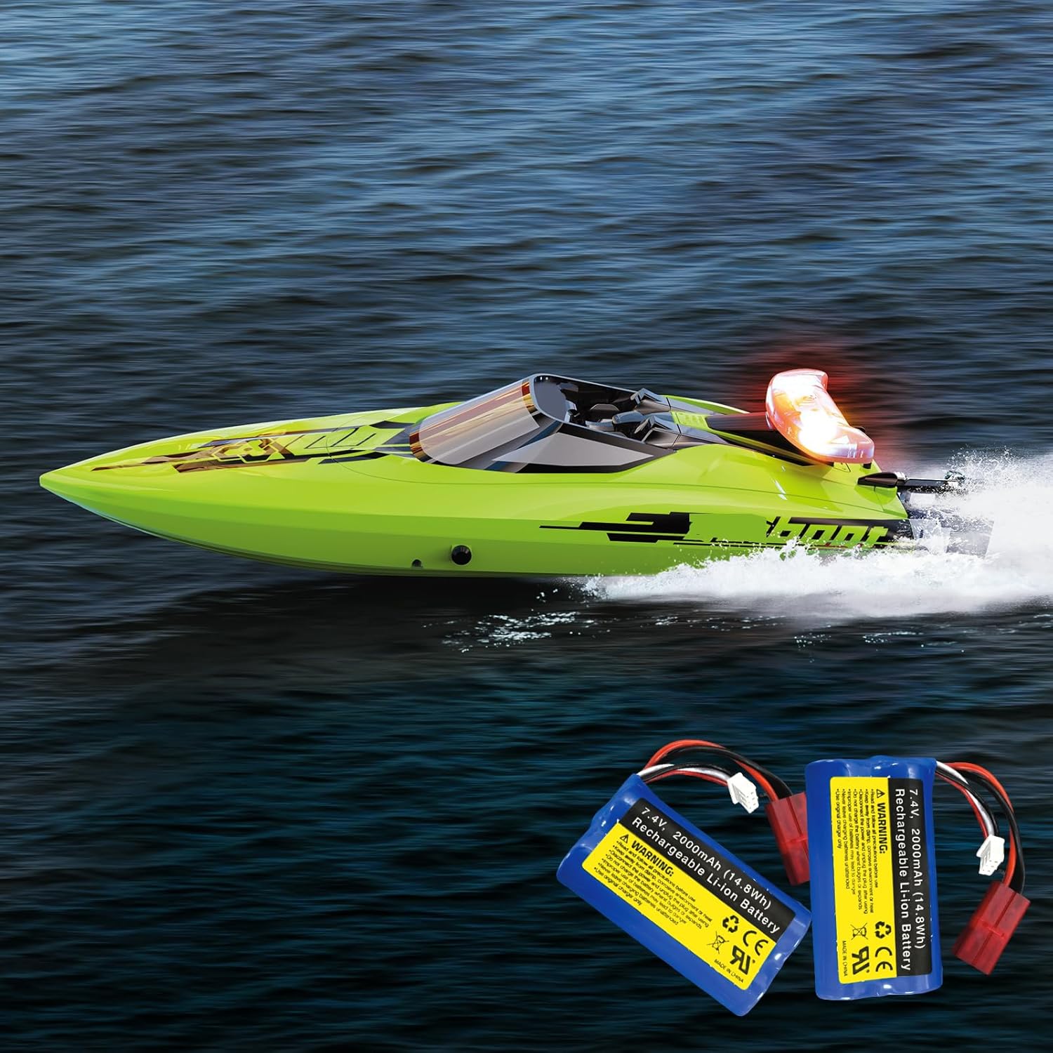 UDI021 Brushless Hobby Remote Control Speed Boat 2.4G 35-40km/h RC Racing Watercraft Submarine with LED ights for Adults 14y+ Favor 2Batteries