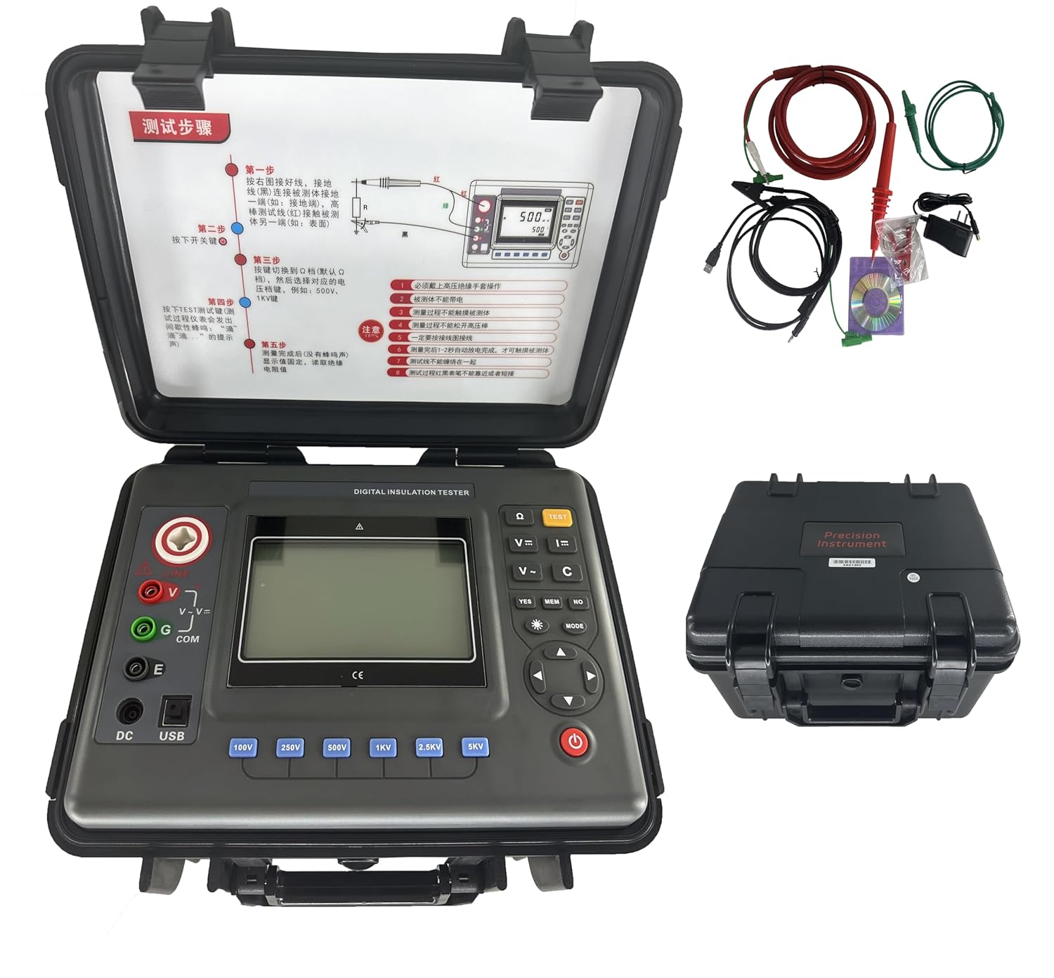High Voltage Insulation Tester 10kv Insulation Resistance Meter Tester with 6-Step Voltage Adjustment 250V-10KV Resistance Range 0.01MΩ～35TΩ Absorption Ratio and Polarization Index Measurements