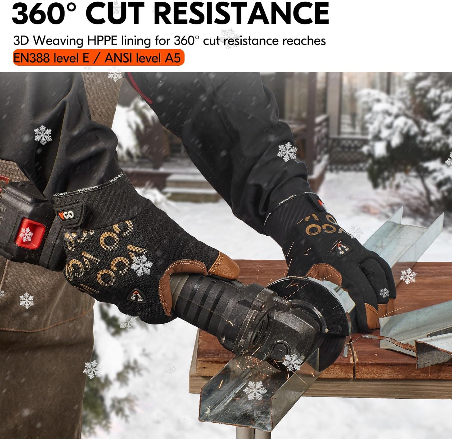 Vgo... Cut Resistant Work Gloves for Men Cold Weather, ANSI Level A5,Goat Leather Mechanic Gloves,Touchscreen(GA9604FWC5)
