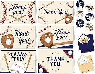 24 Baseball Thank You Cards with Envelopes Baseball - 6 Designs Sports Thank You Cards Kids, Kids Thank You Cards with Envelopes, Baseball Cards, Thank You Cards for Kids, Kid Thank You Notes Kids