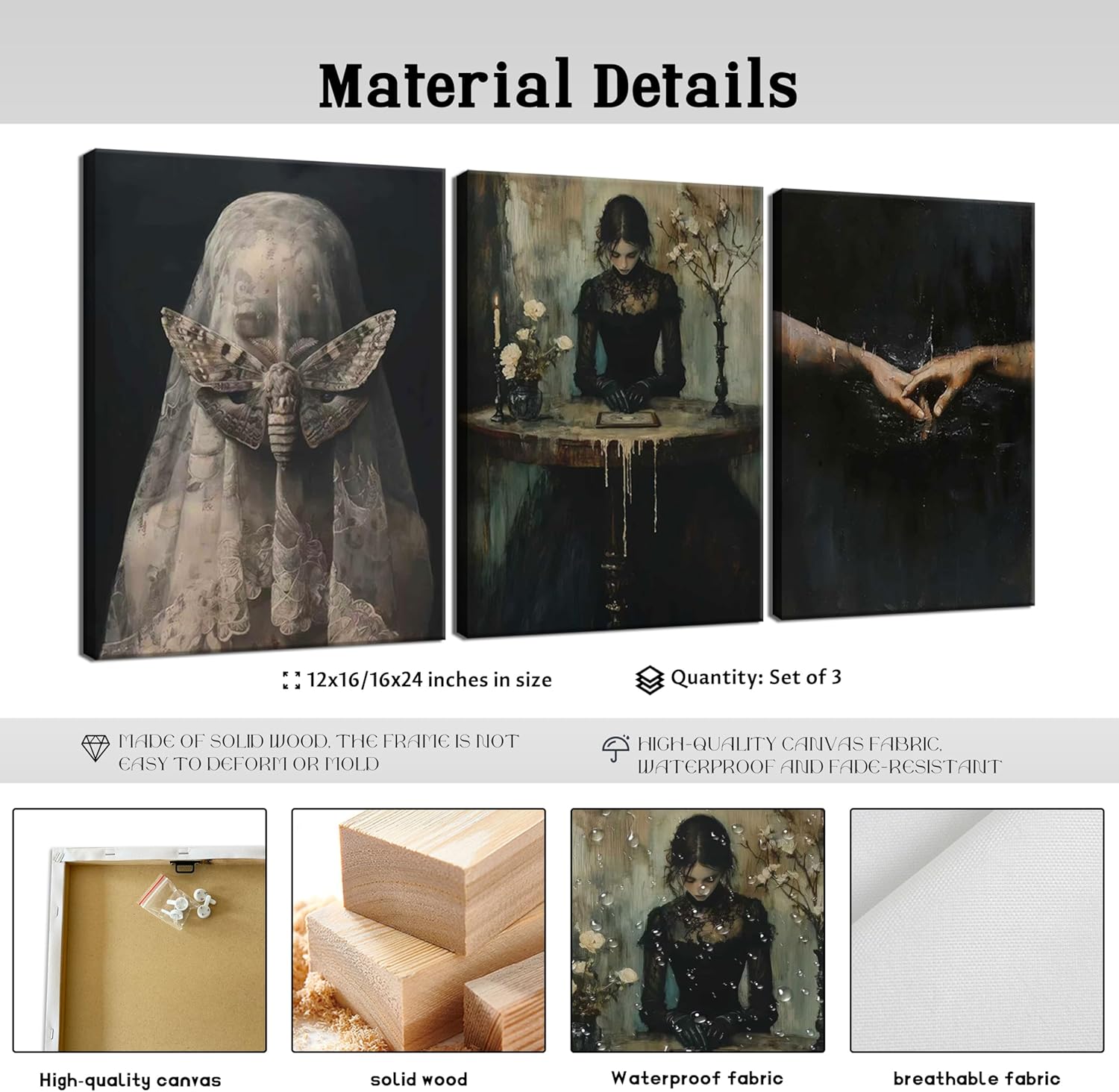 Dark Academia Wall Art, Moody Gothic Victorian Canvas Wall Decor Painting, Vintage Creepy Aesthetic Artwork Poster Prints Pictures for Living Room Bedroom 12x16 Inch Framed