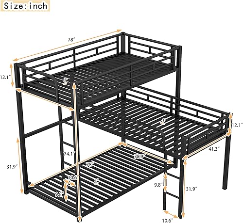 Miniatura 2 de Livavege Litera individual sobre individual con escalera y barandilla de longitud completa, literas de piso bajo resistente para 2 niñosadultos,
