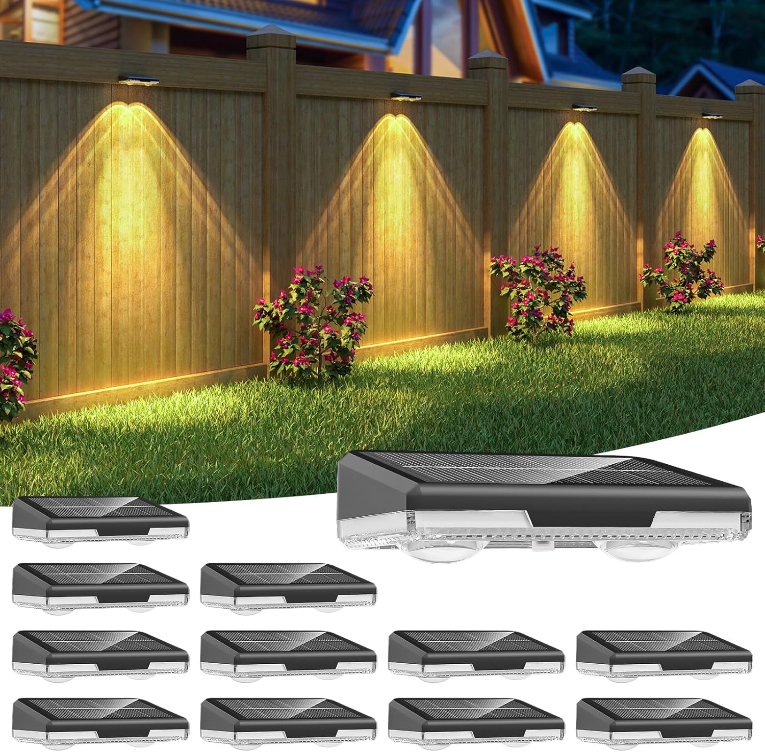 12 Pack Solar Fence Lights, 3 Modes LED, IP65 Waterproof, Outdoor Step Lights