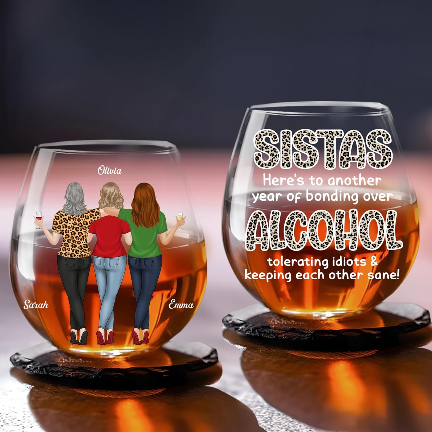 Wrappiness Bestie Personalized Custom Wine Glass - Here's To Another Year Of Bonding Over Alcohol, Funny Gift for Best Friends Women Sisters BFF Troll Mug W15-03-202