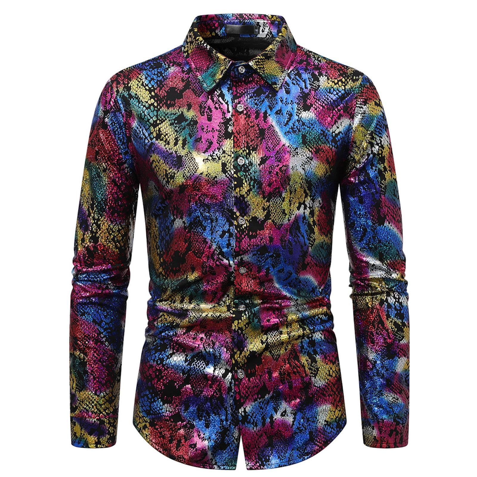 Generico Camicia Uomo Elegante-Camicie da Autumn Metal Serpentine Nightclub Camicie a Maniche Lunghe da di Taglia Europea