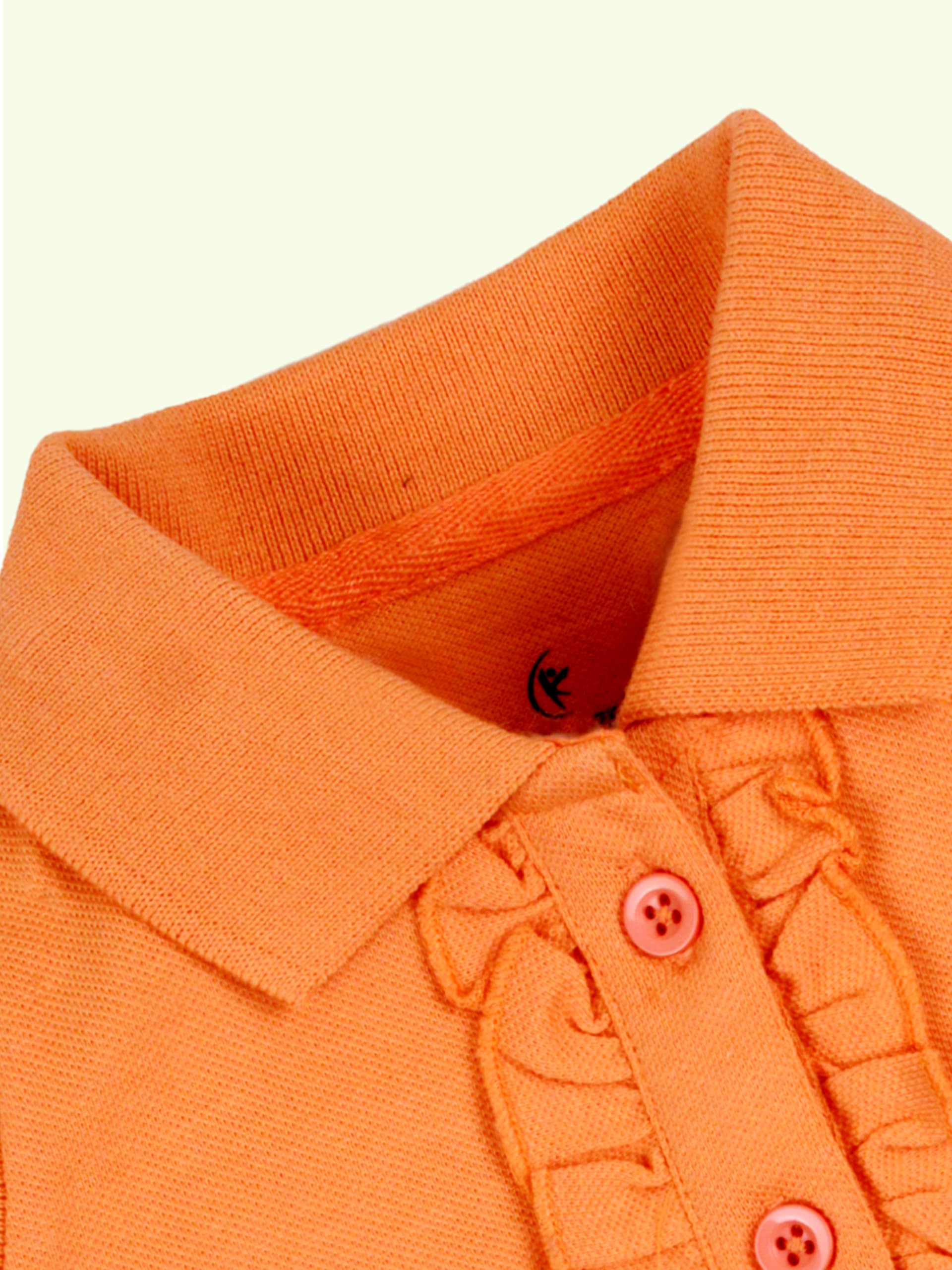 KiddoPanti Girls 100% Cotton Frill Placket Sleeveless Polo Tee, Peach - 6-8Y - Image 6 thumbnail
