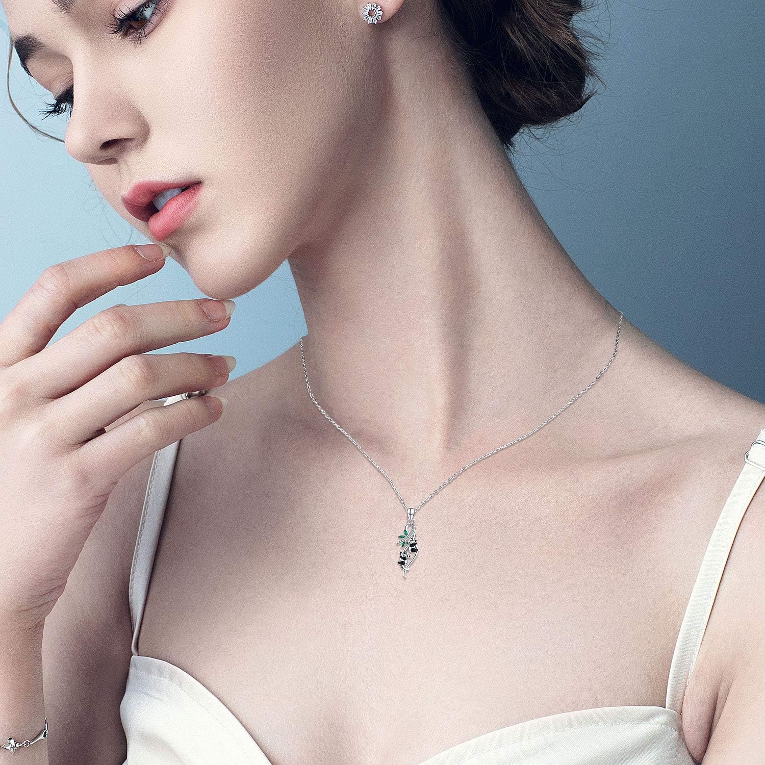 JUSTKIDSTOY Panda Necklace for Women - 925 Sterling Silver & White Gold Plated - Cute Panda Jewelry - Bamboo Pendant - Graduation Gift - Image 5