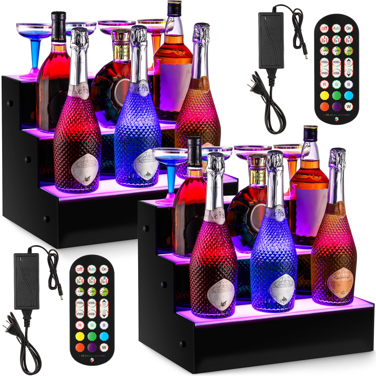 Phones Led Wine Rack Qunclay 2 Pcs LED Lighted Liquor Bottle Display Shelf 16 Inch 3 Step ...