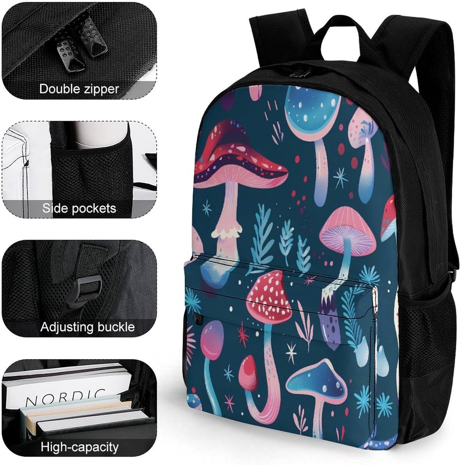 Whimsical Colorful Mushrooms Backpack Lightweight Backpacks Work Bag