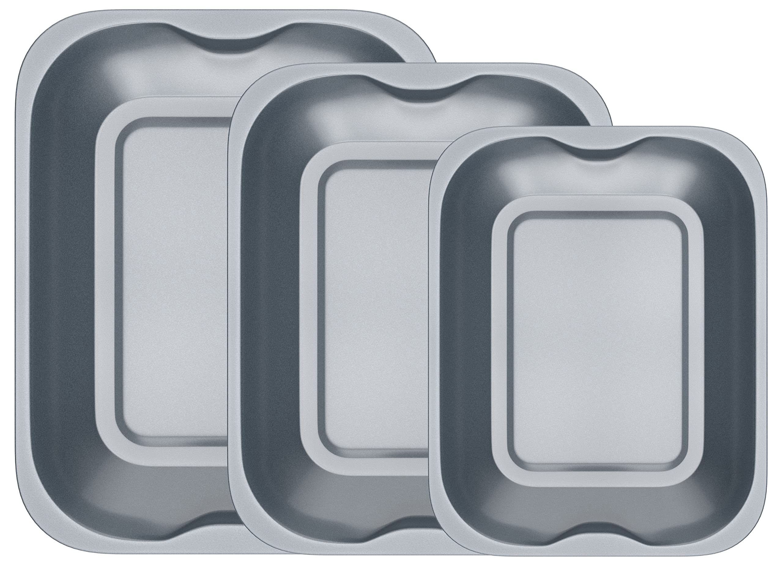 3-Pack Roasting & Baking Tray Set Small (28cm), Medium (33cm), Large (38cm) Non-Stick Roasting Tins for Ovens - Durable, Dishwasher Safe, Multi-Purpose Oven Trays & Bakeware by KITCHENEUR®