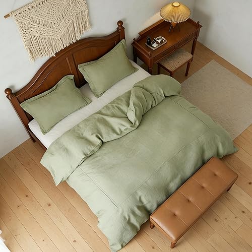 Miniatura 6 de Simple&Opulence Juego de funda de edredón 100% lino lavado de 104 x 92 pulgadas, juego de edredón suave de 3 piezas, doble bordado con cierre de