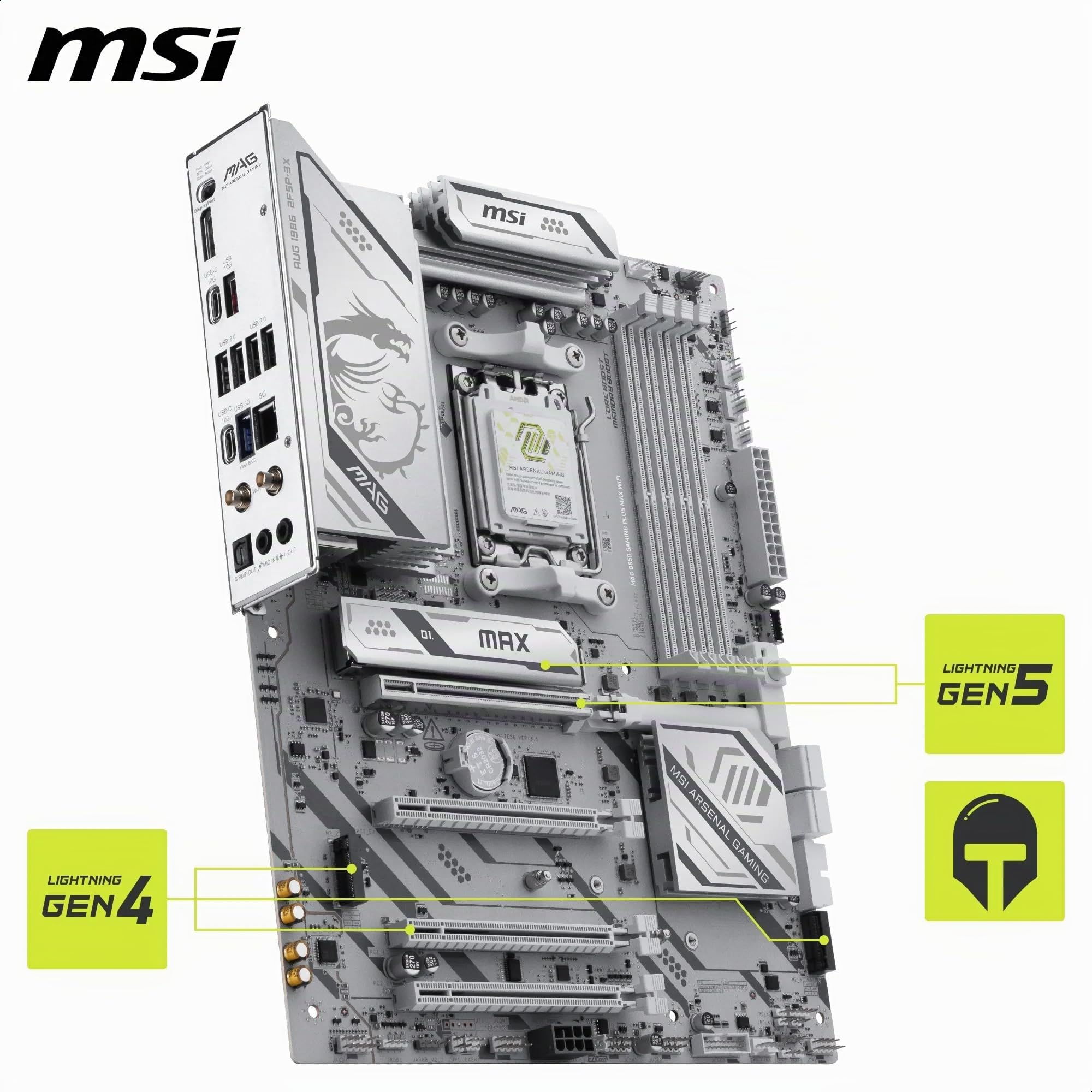 MSI MAG B850 Gaming Plus Max WiFi Carte mère ATX - pour processeurs AMD Ryzen 9000/8000 / 7000, AM5 - DDR5 Memory Boost (OC jusqu'à 8200+ MT/s), PCIe 5.0 x16, M.2 Gen5, Wi-FI 7, 5G LAN