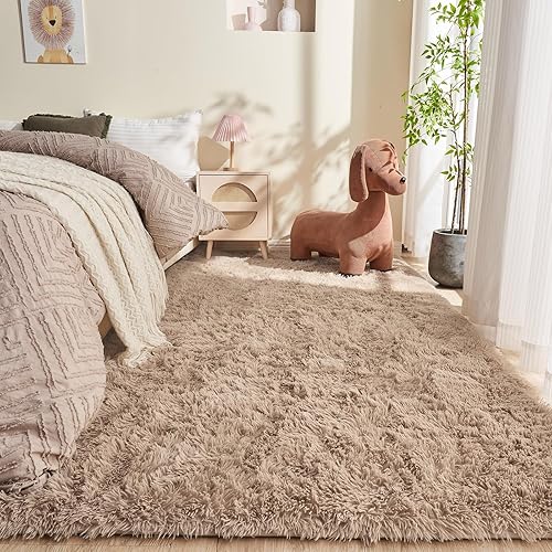 OPPODREAM 4x6 Beige Rugs for Bedroom, Ultra-Soft Fluffy Area Rugs for Living Room, 4 x 6 Shag Carpet for Nursery, Kids, Girl, Boy, Baby, Plush, Fuzzy, Shaggy, Cute Home Decor