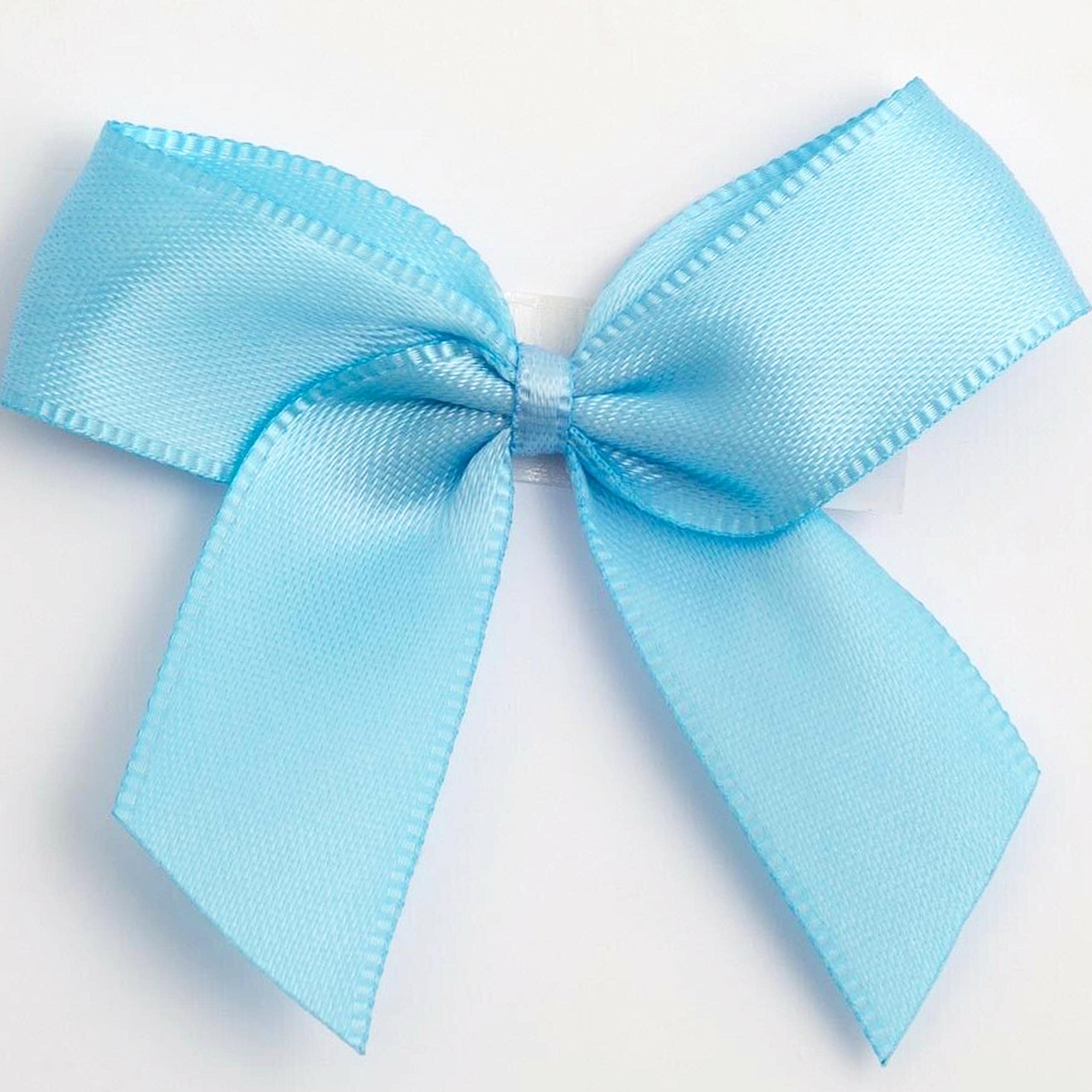 5cm Double Satin Bows – Self Adhesive Pre-Tied Ribbon Bows for Craft Gift Wedding Decoration (Pale Blue, 24pcs)