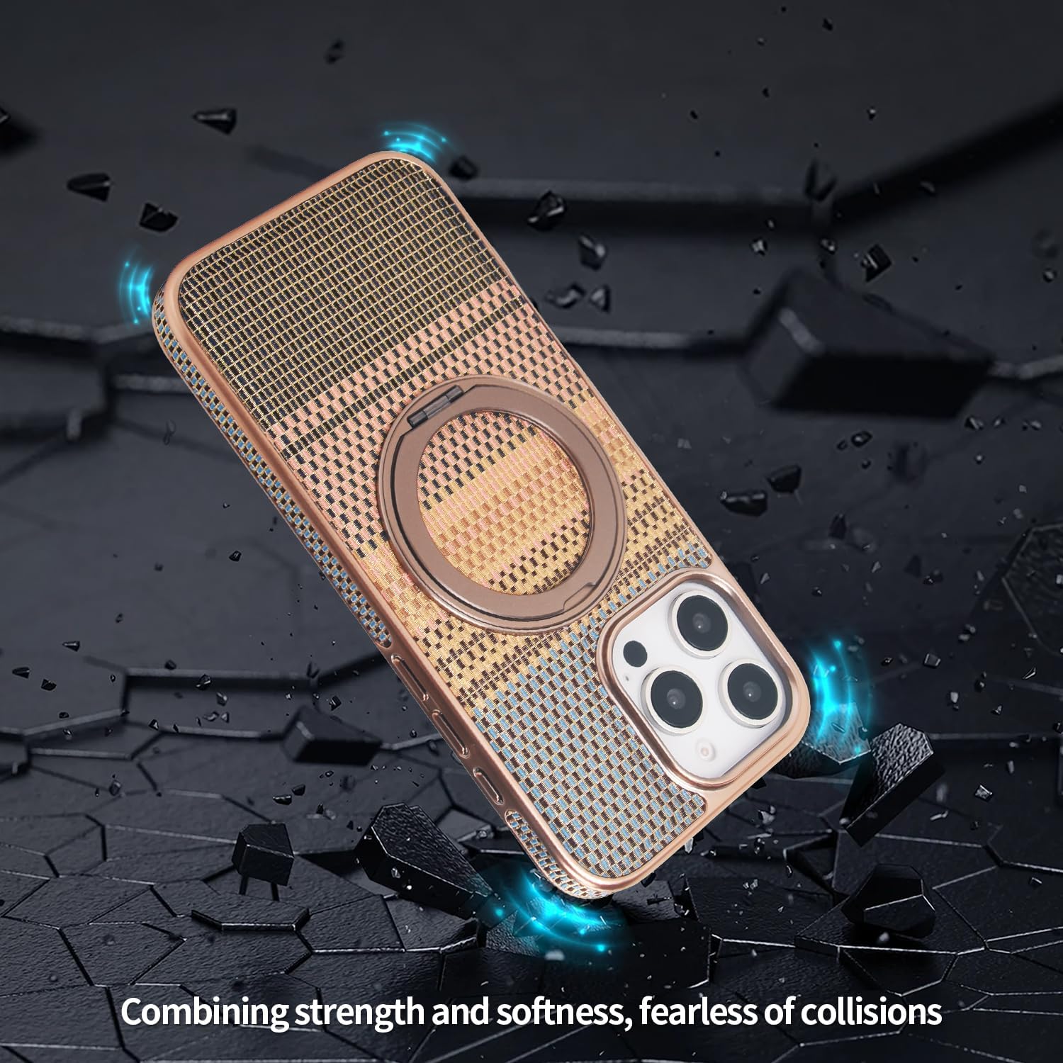 Phone Case for iPhone 14 Pro Max Case with Stand, Luxury Fashion Silk Phone Cover for Women, Magnetic TPU Shockproof Protective Phone Case, MagSafe Compatible (Sunset Gold)