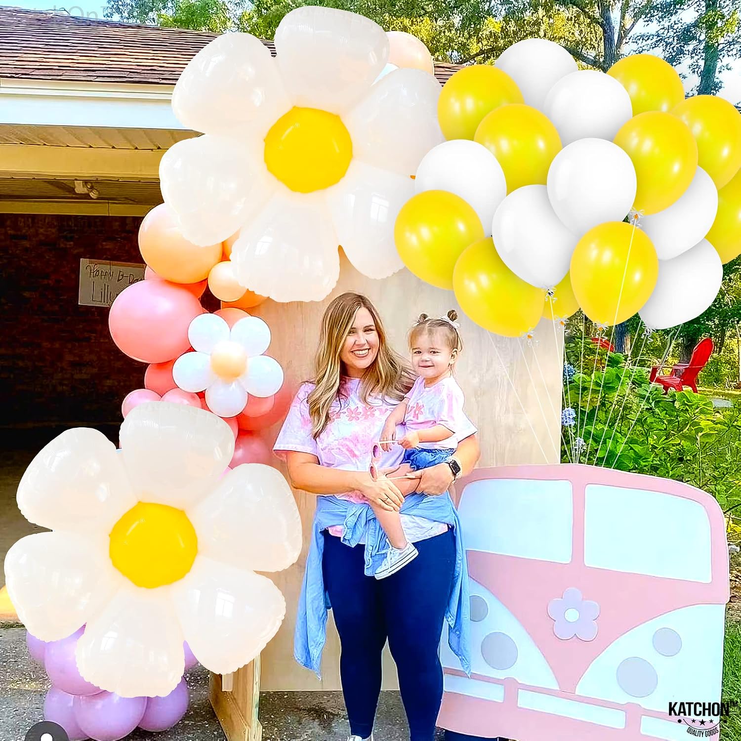 KatchOn, Huge Daisy Balloons Decoration Set - 30 Inch, Daisy Birthday Decorations | Groovy Balloons for Two Groovy Party Decorations, Daisy Party Decorations | Flower Balloon, Daisy Balloon Garland