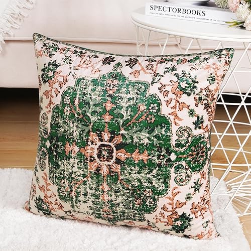 Miniatura 2 de ASPMIZ Juego de 2 fundas de almohada bohemias de 18 x 18 pulgadas, almohadas decorativas de terciopelo con diseño étnico verde navideño para sofá,