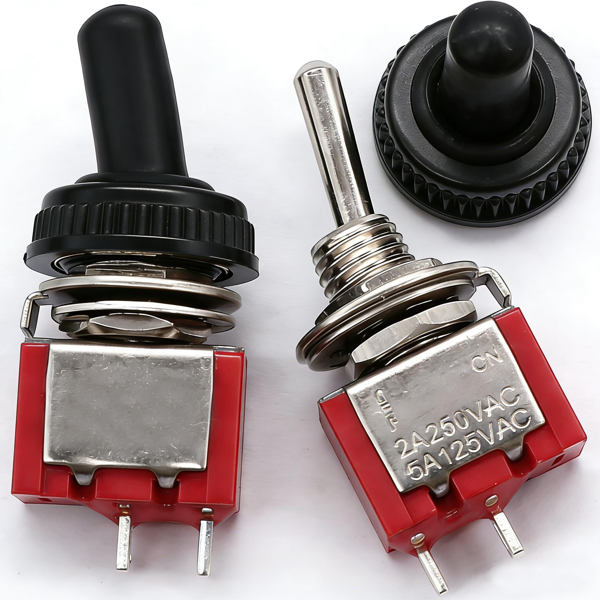 5-Pack Mini Toggle Switch SPST On/Off – 2-Pin, Flat Handle, Solder Terminals, 6A 125VAC / 3A 250VAC