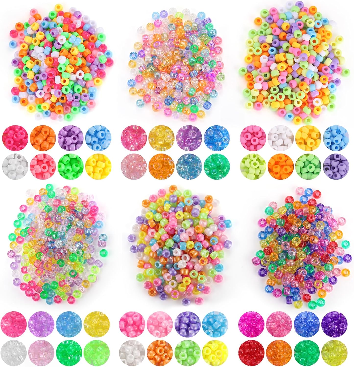 3400Pcs Pony Beads Bulk, 48 Colors Plastic Pony Beads for Bracelets Jewelry Making, Funtopia Kandi Beads for Craft DIY Project, Rainbow Hair Beads for Braids for Girls, 6 Color Series, 6x9 mm - Image 2