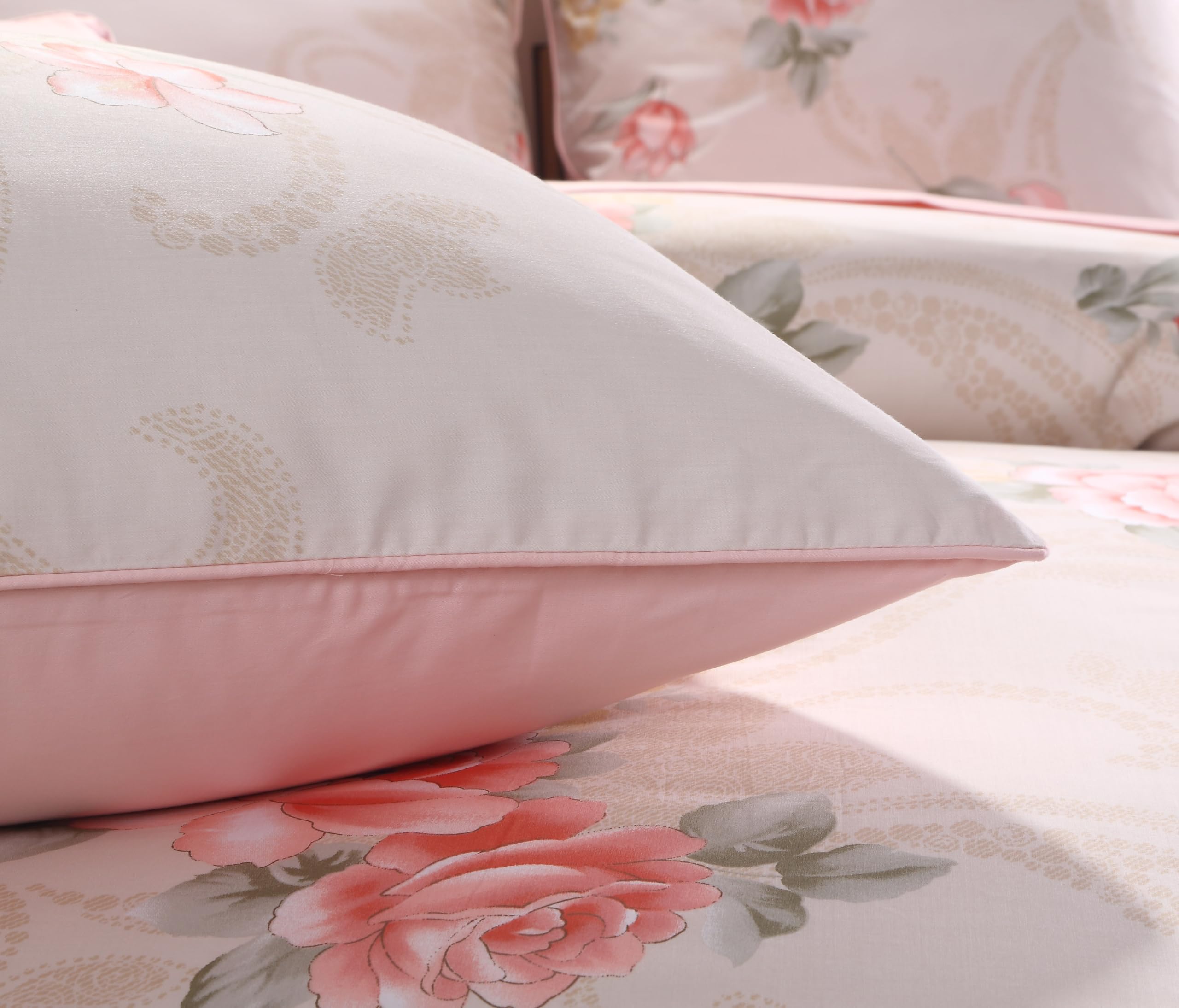 USTIDE Pink Floral Pattern 100% Cotton Bedding-Super King Duvet Cover Set,3-Piece Set including 2 Pillowcases - Image 3