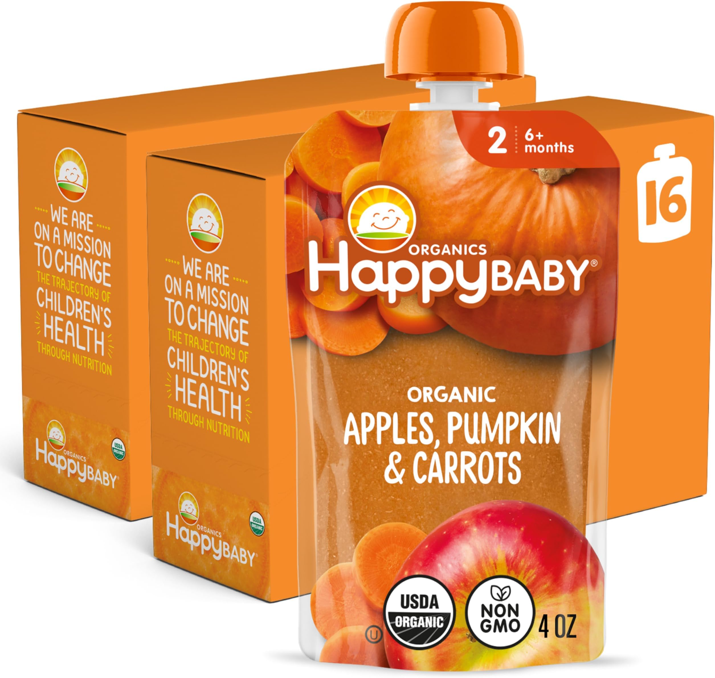 Organics Stage 2 Baby Food Pouches, Gluten Free, Vegan & Healthy Snack, Clearly Crafted Fruit & Veggie Puree, Apples, Pumpkin & Carrots, 4 Ounces (Pack of 16)