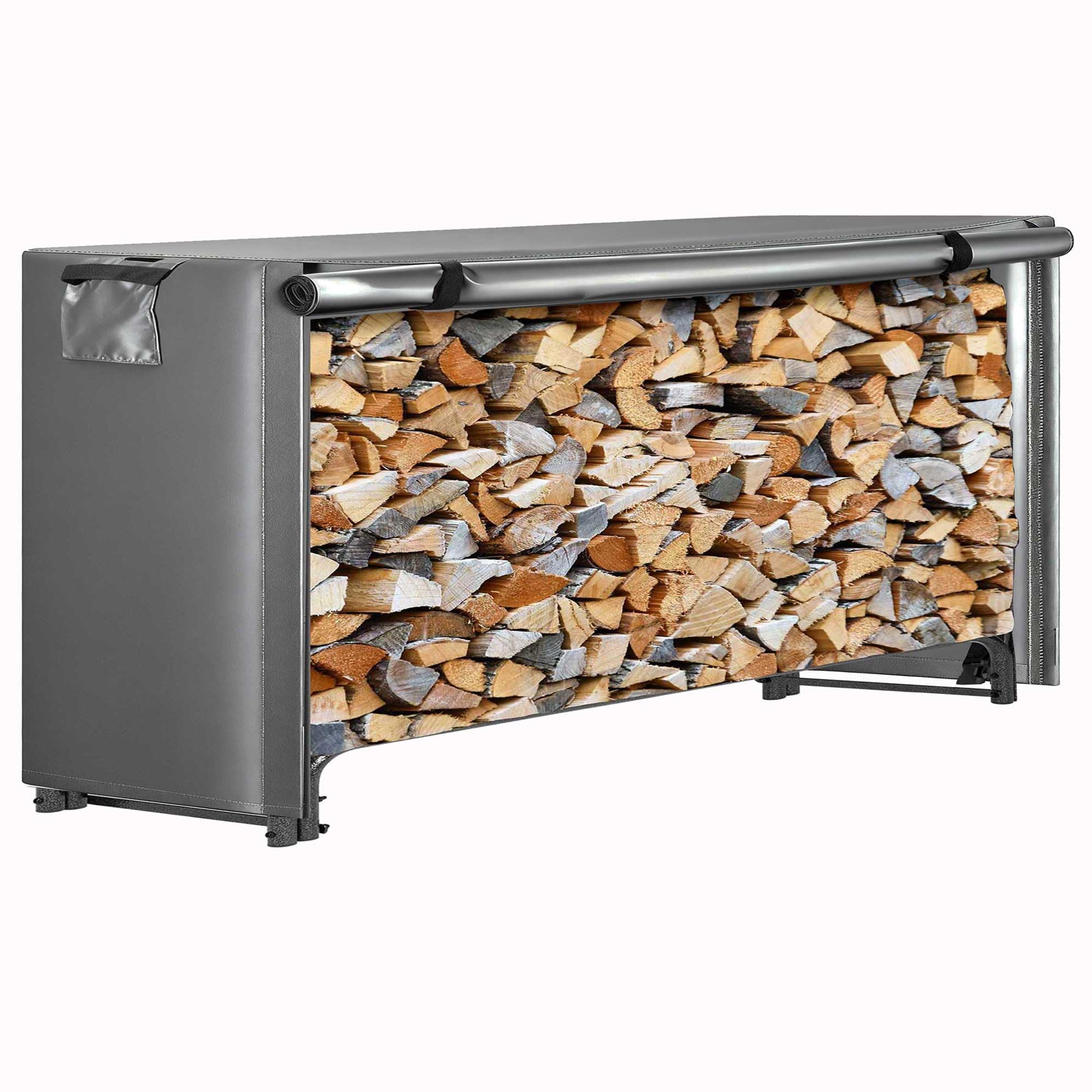 Legna da Ardere Copertura, Oxford 600D Resistente, Copertura Doppia Strato Resistente alle Intemperie per lo Stoccaggio della Legna da Ardere con Cerniera (Porta Legna Non Incluso),Grigio,244 cm