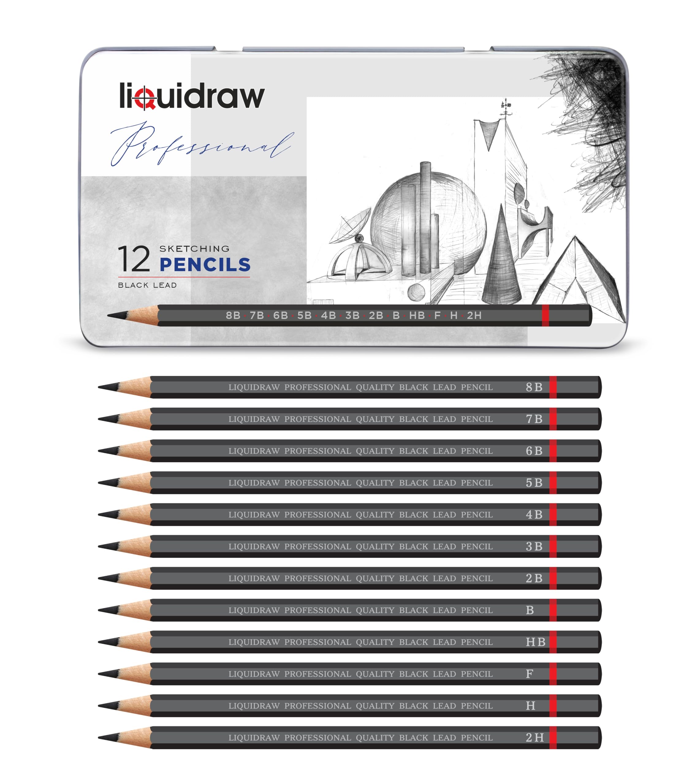 Graphite Drawing Pencils - 12 Set | Professional Quality Graded Artists Pencils | 4 Hard Grades & 8 Soft Grades | Beautiful Storage Tin | Ideal for Art & Sketching | Fits Standard Sharpeners