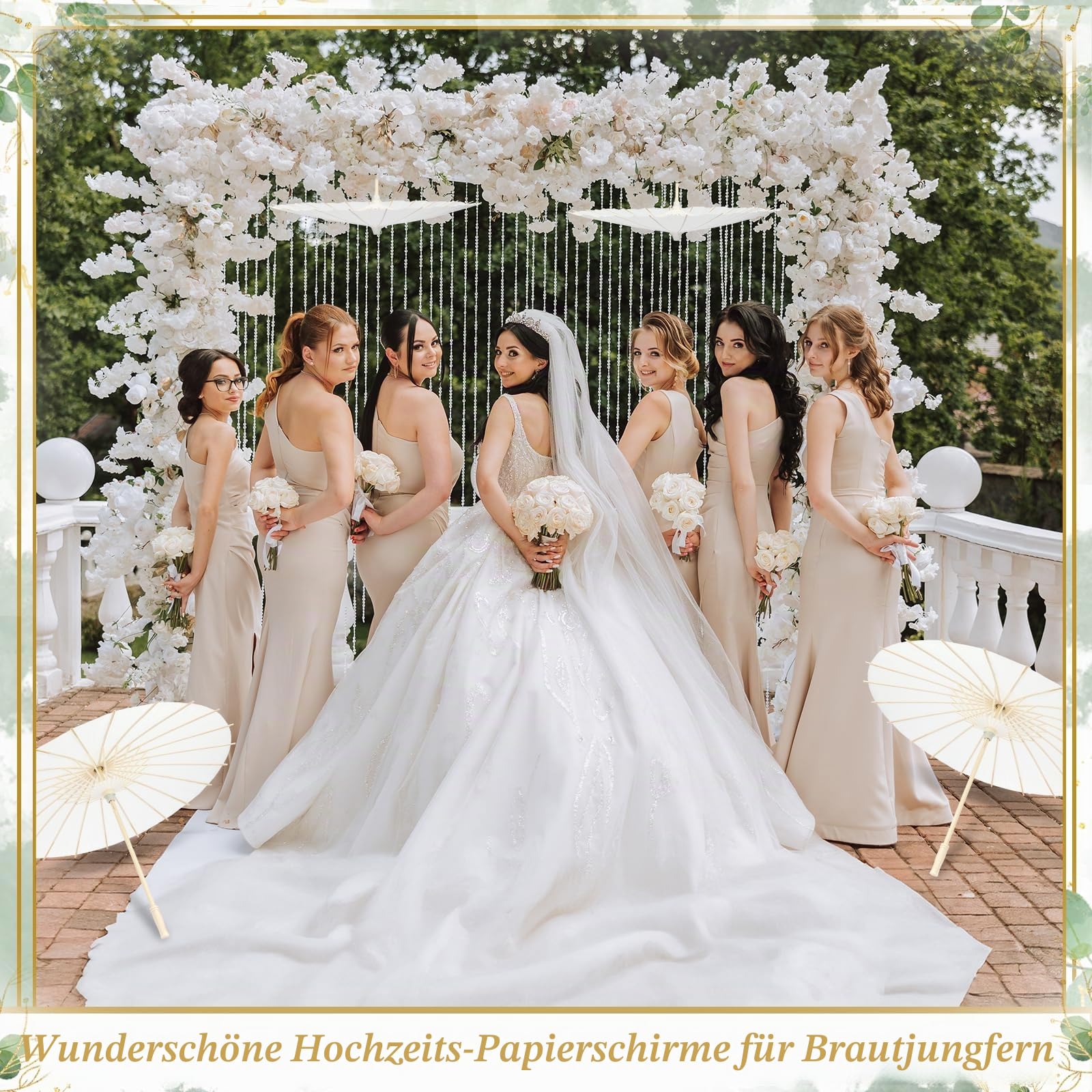 Papierschirme, chinesisch, japanisch, geöltes Papier, kleiner Papierschirm, DIY, Malerei, geöltes Papier, Sonnenschirm für Hochzeit, Brautparty, Dekoration, 60 cm, Weiß