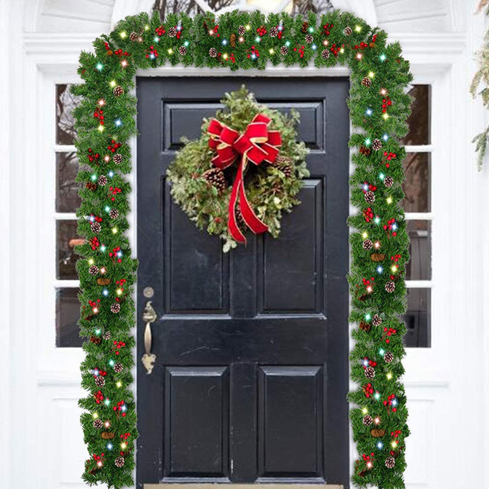 Ghirlanda Natalizia Preilluminata HomeKaren 2,8 M Con 50 Luci LED A Pigna E Neve