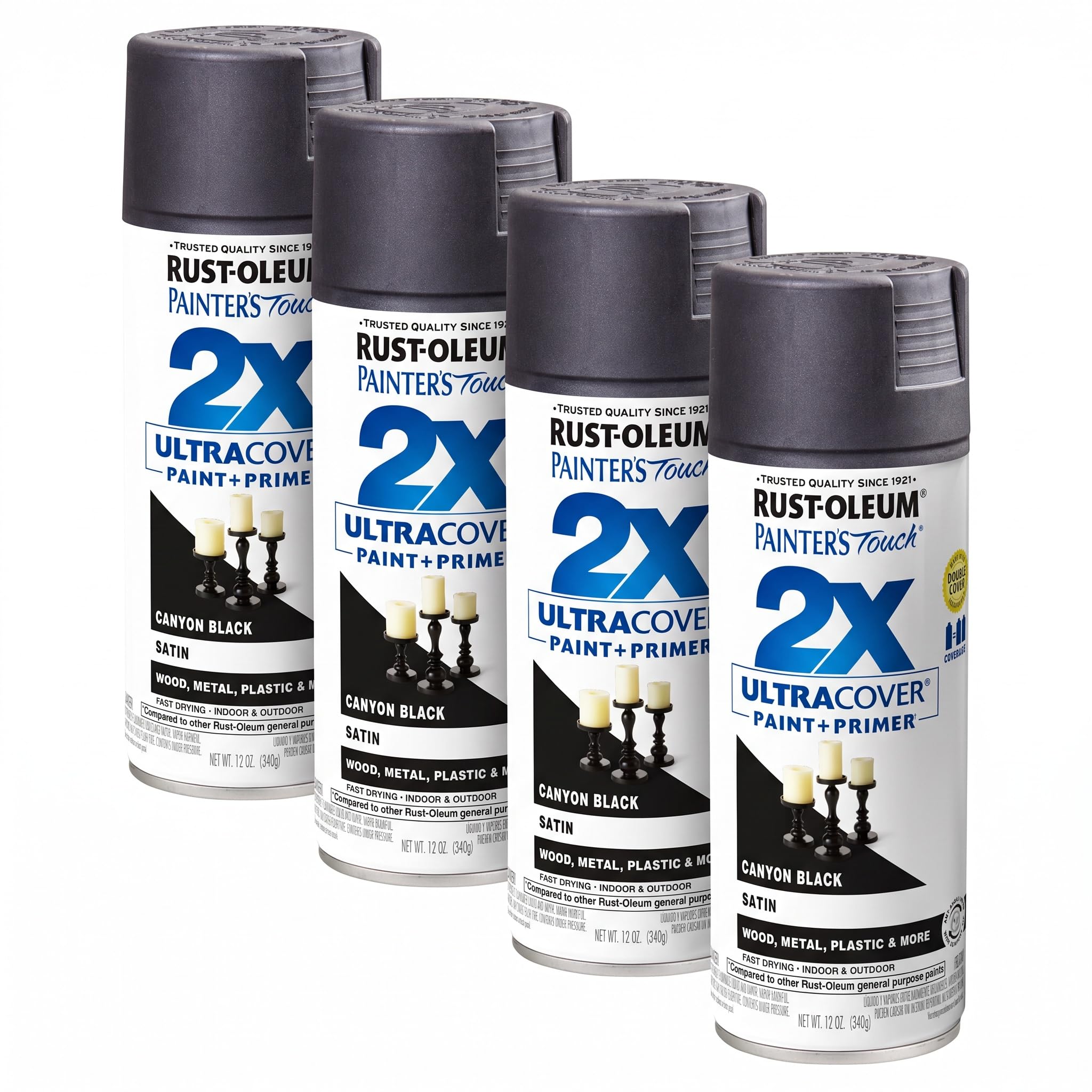 Rust-Oleum 346951 Painter's Touch 2X Ultra Cover Spray Paint, 12 oz, Satin Canyon Black (Pack of 4)