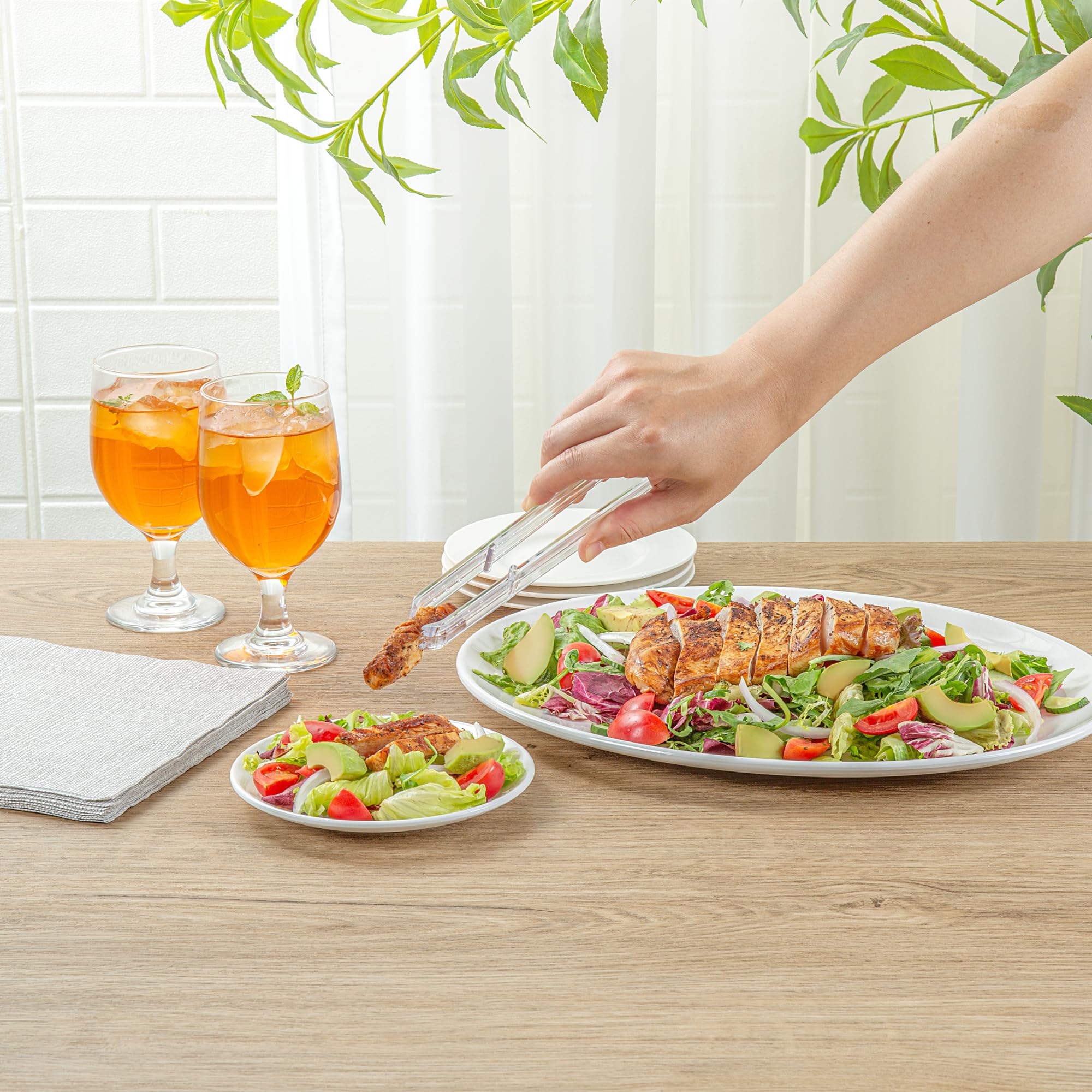 Restaurantware - Cater Tek Pinzas para servir de 9 pulgadas, 10 pinzas desechables para catering, con puntas dentadas, resistentes, pinzas de plástico transparente, mango largo, para bodas, bufés,