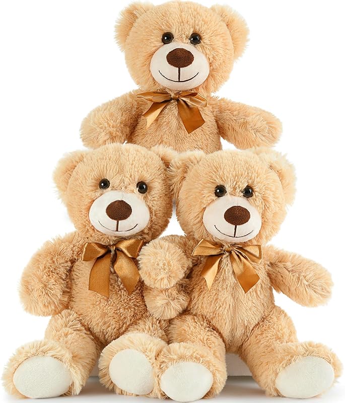 MaoGoLan 3 piezas de ositos de peluche a granel, animales de peluche para baby shower, peluche pequeño y suave a granel, mini ositos de peluche de 13,5 pulgadas, centro de mesa, boda, fiesta, compromiso