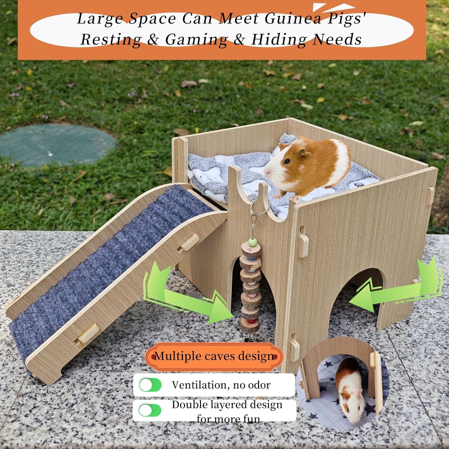 Casa de Conejillo de Indias con Escaleras Y Esteras, Accesorios De Jaula De Hamster Extraíble