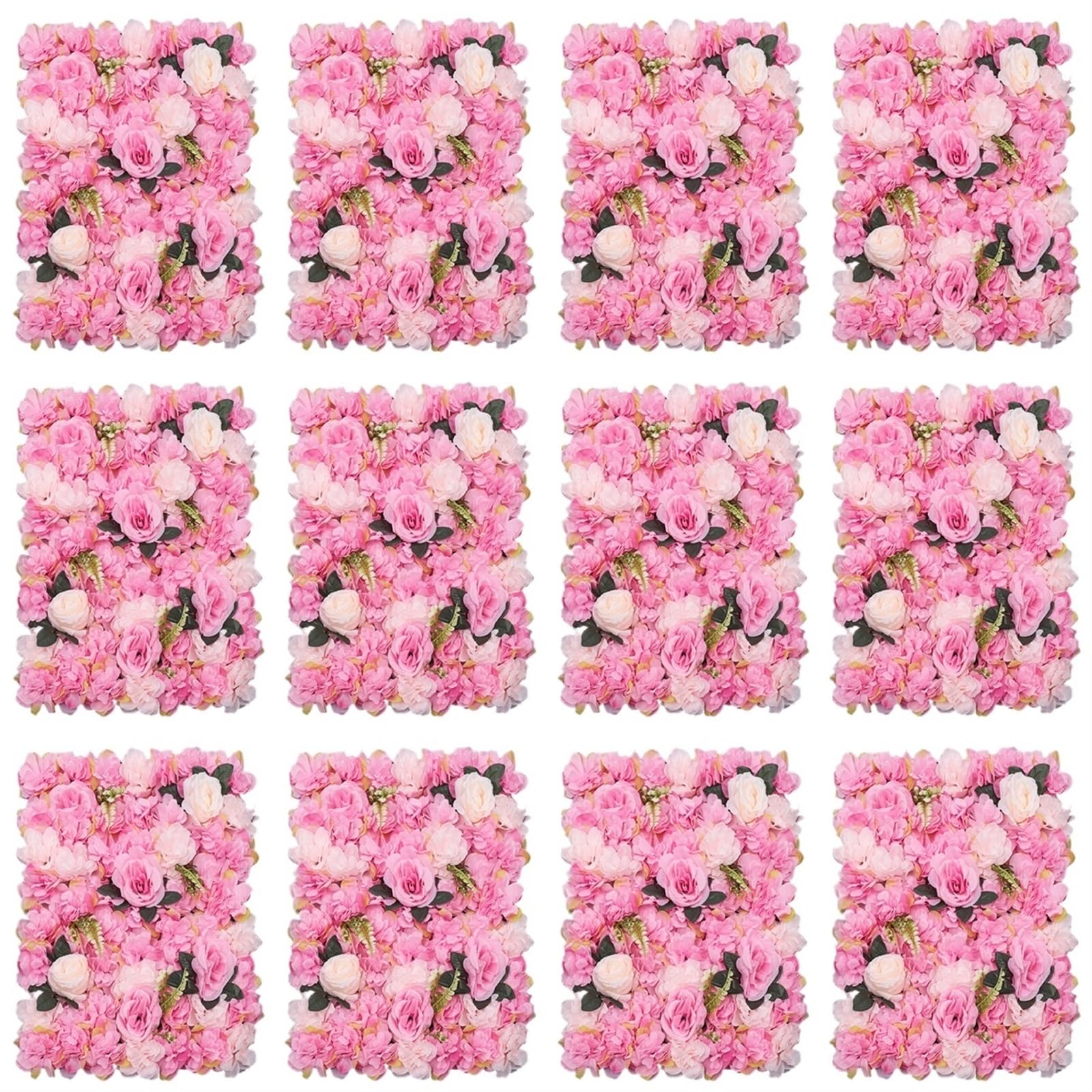 Panneaux muraux de fleurs artificielles roses pour cacher un mur abîmé et décorer un mariage