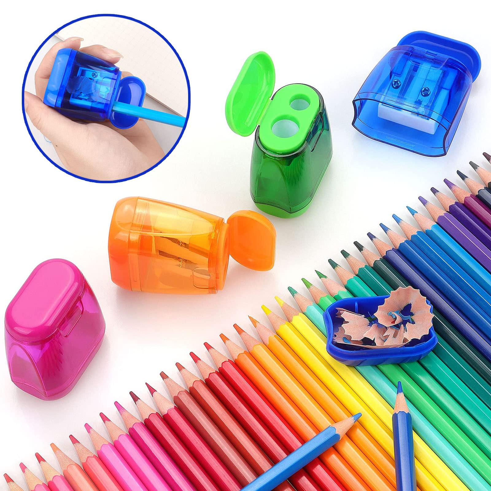 12 Taille-Crayons Avec Réservoir - 4 Couleurs, Double Trou (6-8mm & 9-12mm) | Pour école, Bureau, Maison