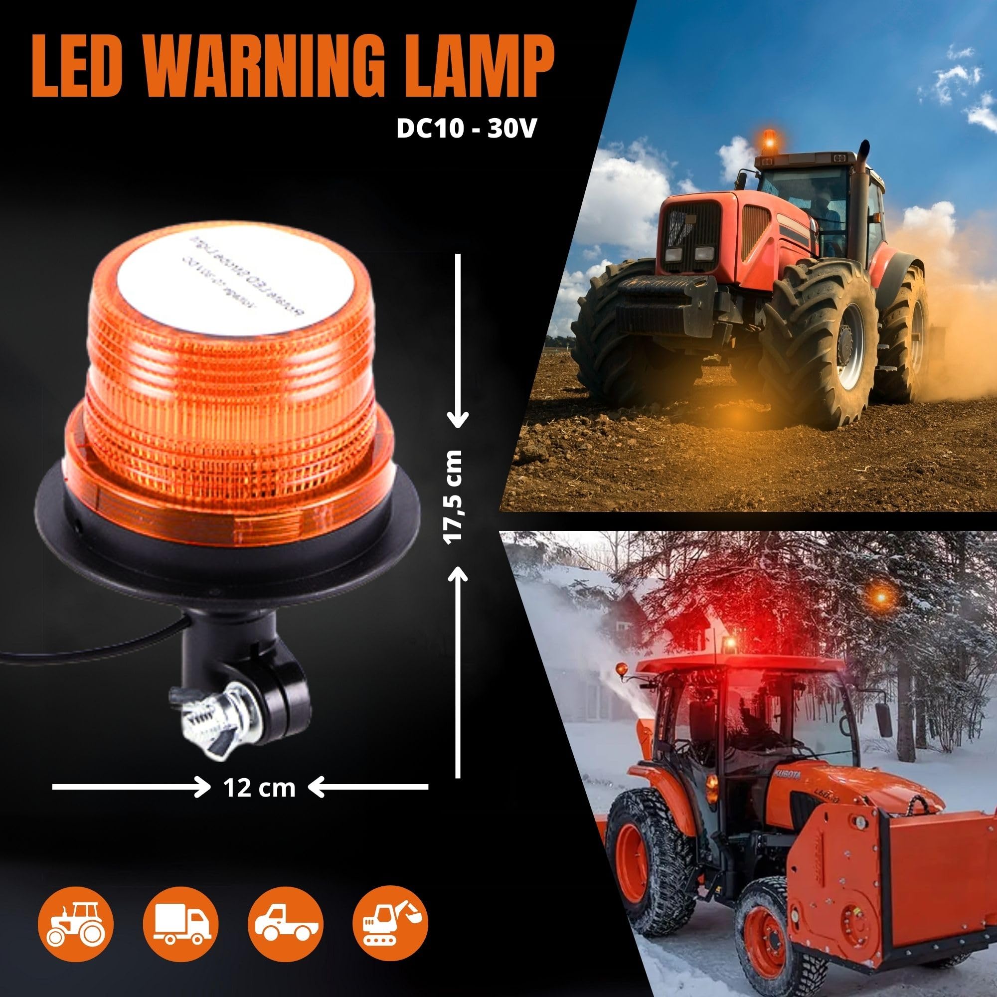 LED Luz Rotativa Tractores Vehículos Agrícolas DC10-30V