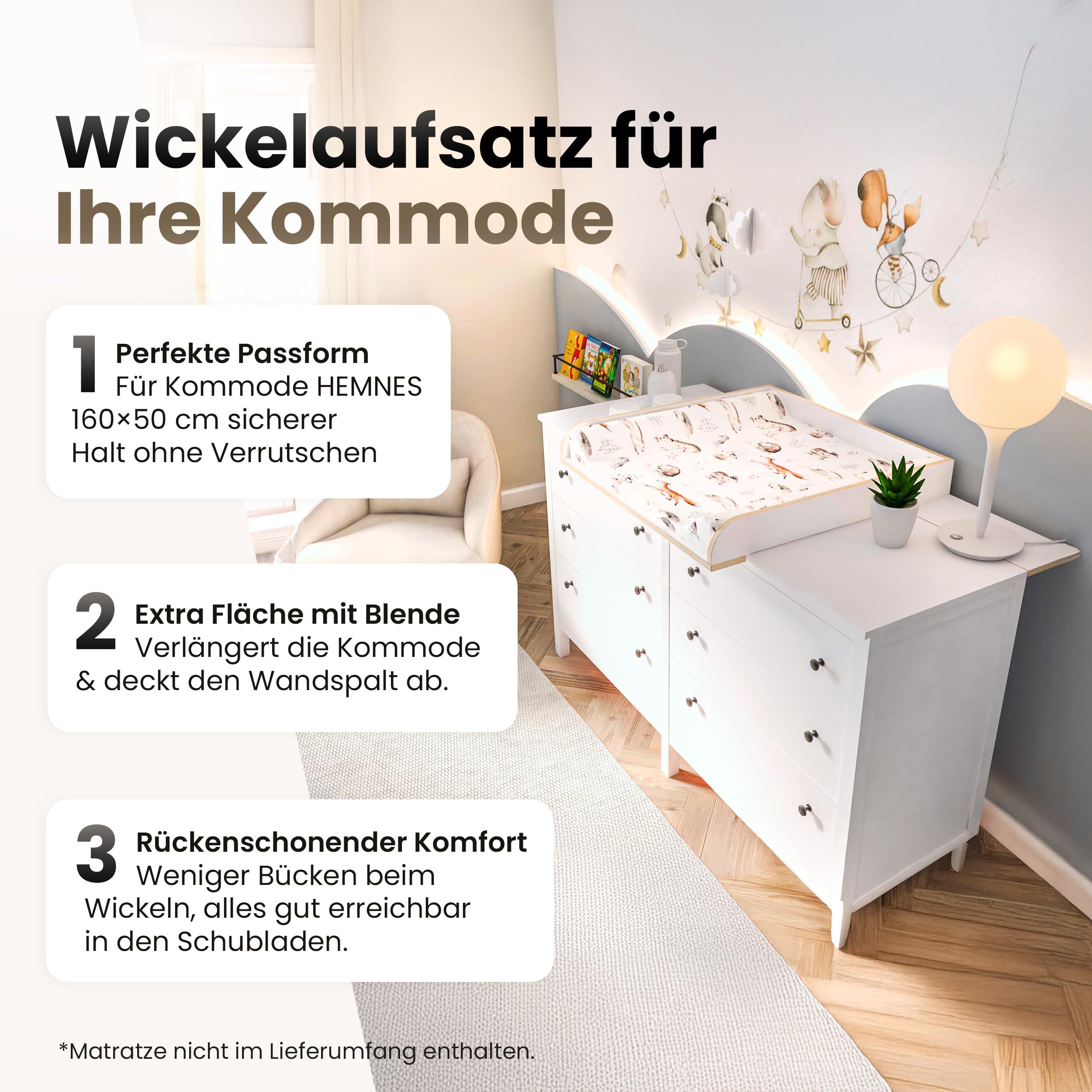 IKEA Hemnes Wickelaufsatz mit Platte, Abnehmbar, Aschgrau, für 50x160 cm Kommoden