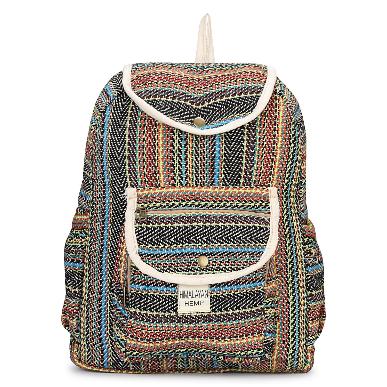 Himalayan Hemp Multi-Coloured Woven Pattern Backpack, Cotton Canvas with White Trim-image-44