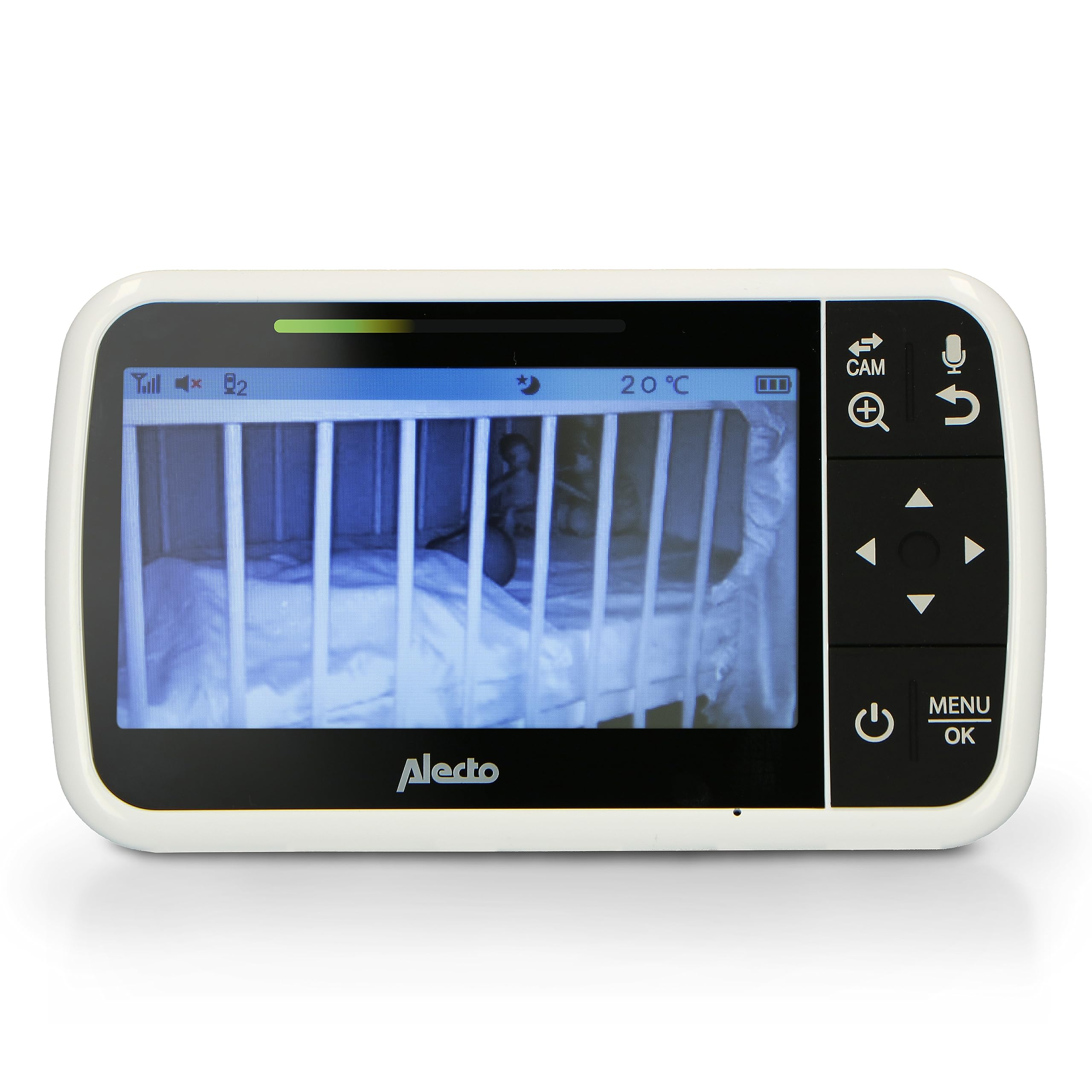 Alecto DVM149GN - Vigilabebés con cámara y Pantalla a Color de 4,3" - Vigilabebés con cámara de vídeo orientable, visión Nocturna, intercomunicación, Alcance de Altura - Blanco/Verde