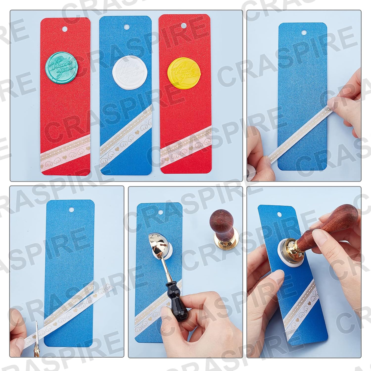 CRASPIRE Wax Seal Kit, Sealing Wax Furnace with 1pc Wax Spoon, 210pcs Wax Seal Beads, Thank You Wax Seal Stamp, Adhesive Tapes & 50pcs Blank Kraft Paper Card, Scissors, Candle for Wedding Invitations