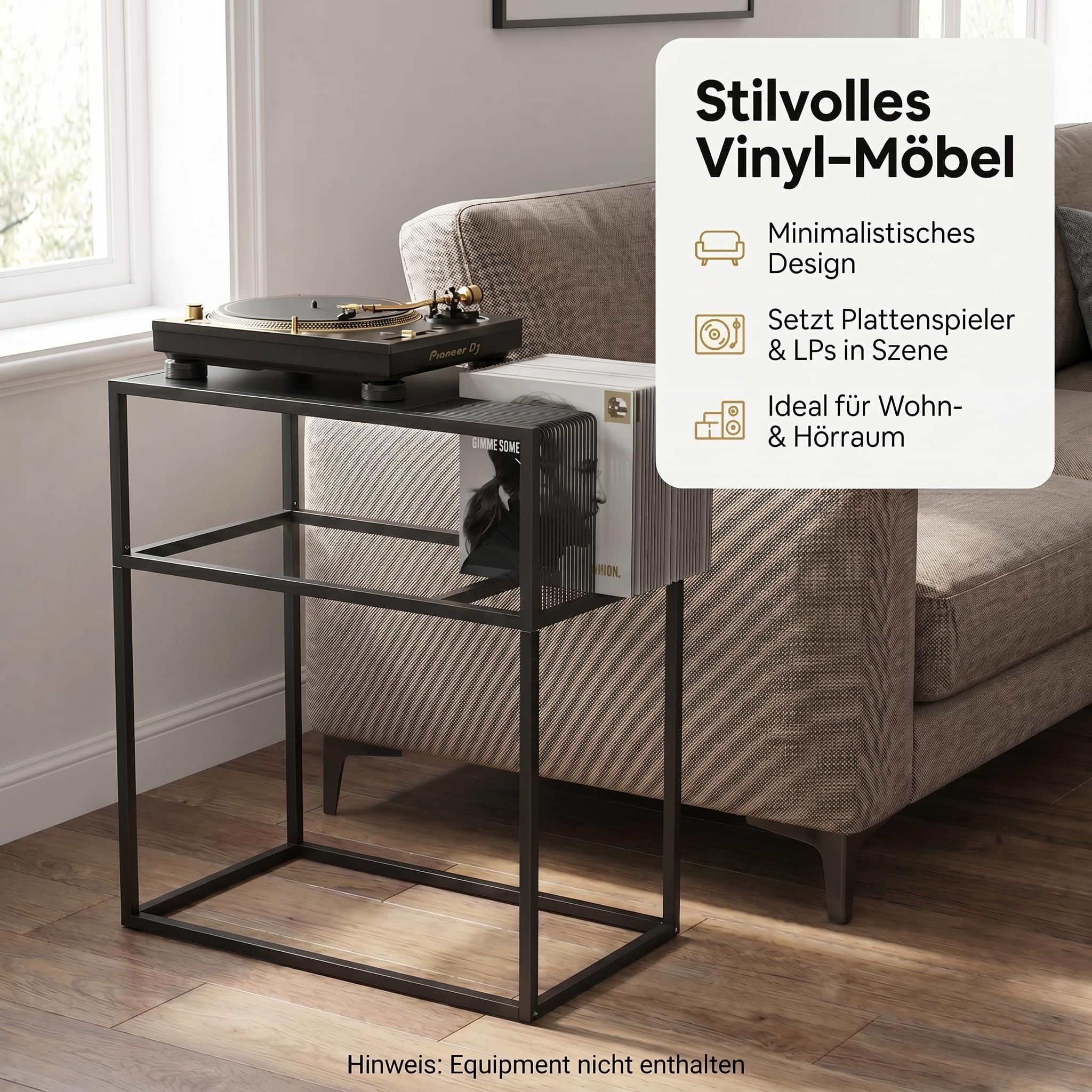 Zomo Pura One Plattenspieler Regal - 790 x 460 x 950 mm - Schwarz - Schallplattenständer für bis zu 40 LPs - Pulverbeschichteter Stahl & getöntes Glas
